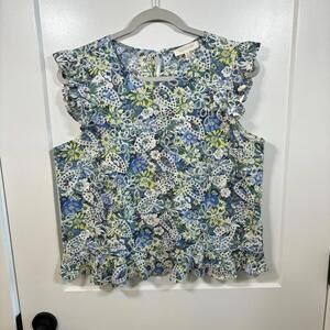 Anthropologie Solitaire Ravi Khosla Women’s Floral Eyelet Blouse Ruffle Sleeve M